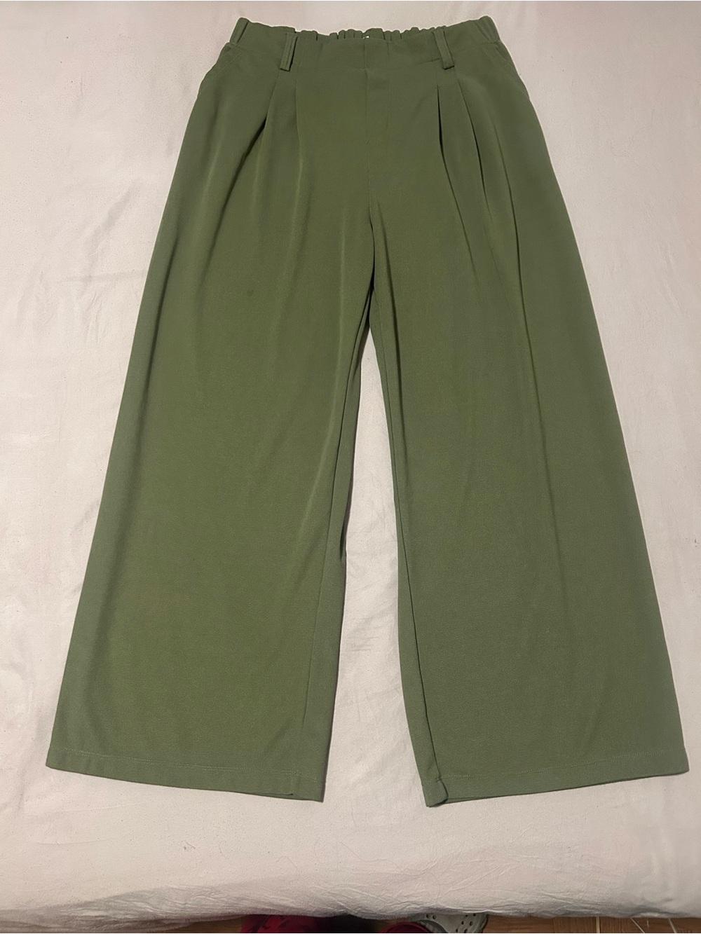 HALARA Olive Wide-Leg Pleated Trousers